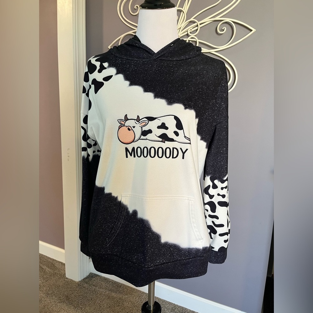 Black and White Cow Print Holstein Moody Hoodie
